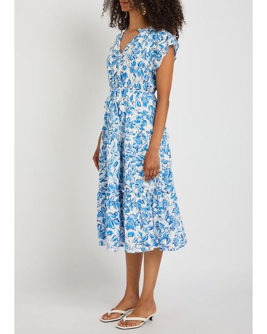 Rails Blue Juni Floral-Print Linen-Blend Midi Dress