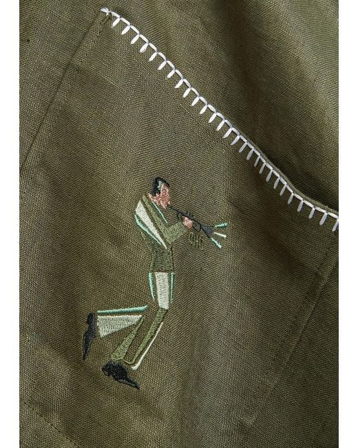 CHE Green Trompette Embroidered Linen Shirt for men