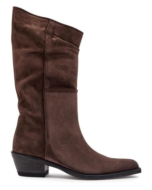 Khaite Brown Clive 35 Draped Suede Mid-Calf Boots