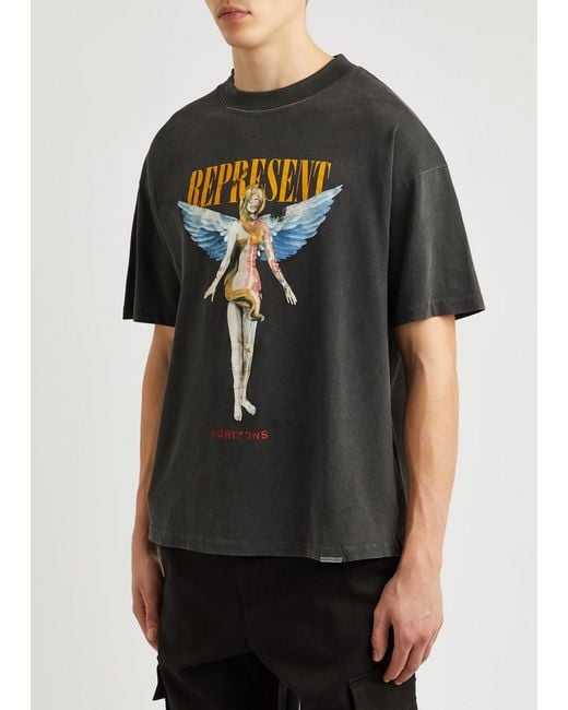Represent Black Reborn Printed Cotton T-shirt for men