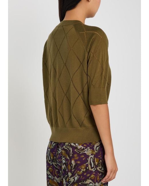 Dries Van Noten Green Tuan Diamond-Stitch Merino Wool Top
