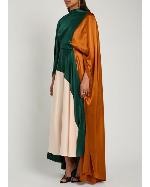 Roksanda Green Neolitsea Draped Colour-Block Silk Maxi Dress