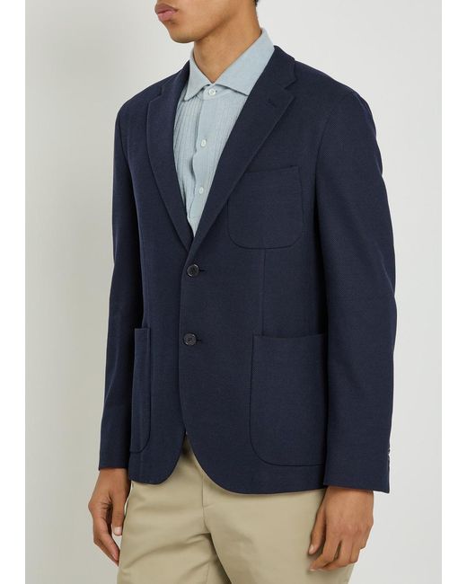 Slowear Blue Textured Cotton Blazer for men