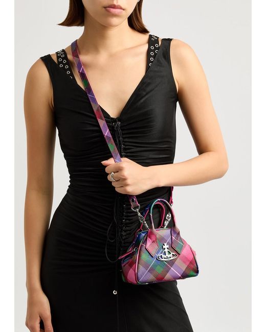 Vivienne Westwood Pink Yasmine Mini Tartan Leather Top Handle Bag