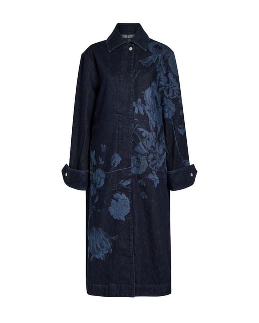 Erdem Blue Floral-Print Denim Coat