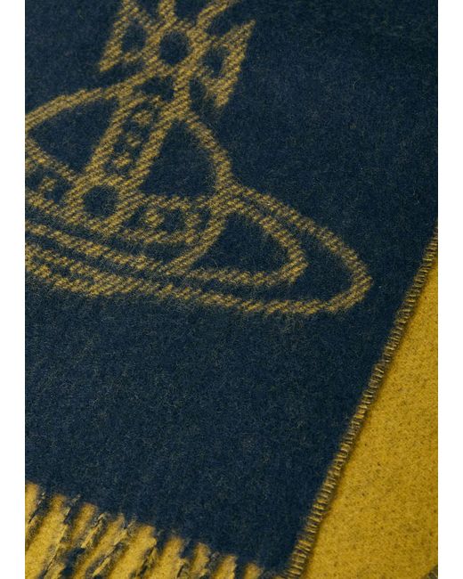 Vivienne Westwood Blue Orb-Intarsia Wool Scarf for men