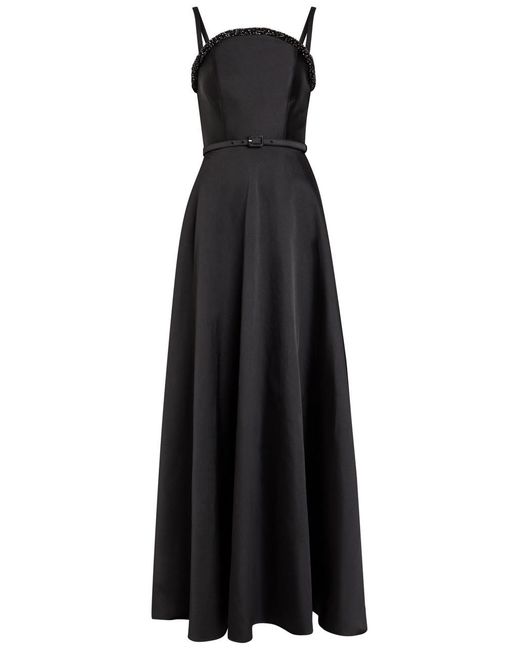 Roland Mouret Black Curved Crystal-Embellished Taffeta Gown
