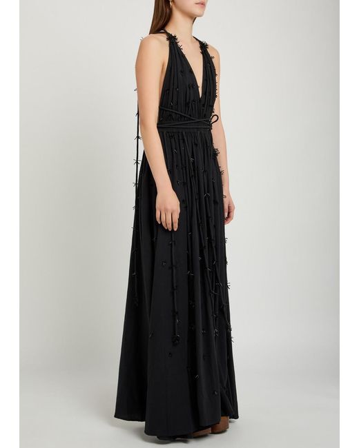 Caravana Black Bead Embellished Halterneck Cotton Maxi Dress