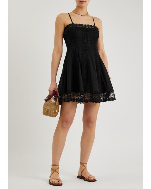 Charo Ruiz Black Ornella Lace-trimmed Cotton-blend Mini Dress