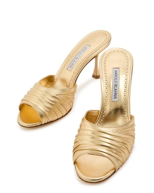 Manolo Blahnik Natural Pirua 70 Metallic Nappa Mules