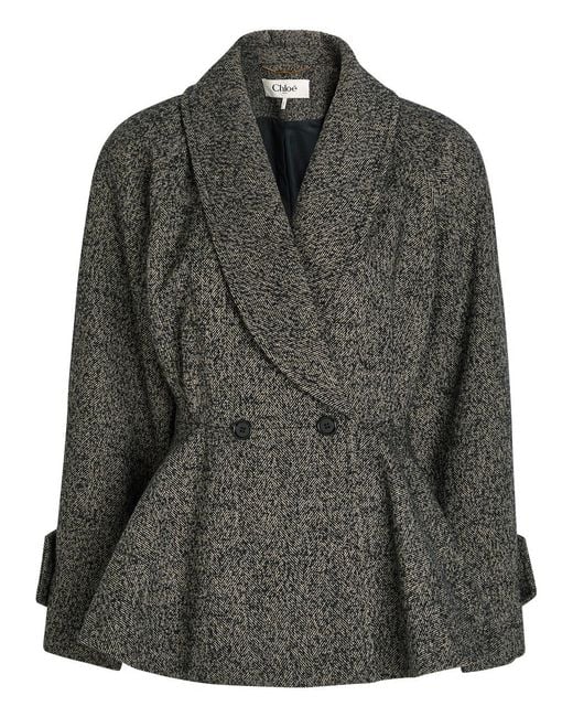 Chloé Black Double-Breasted Herringbone Wool-Blend Blazer