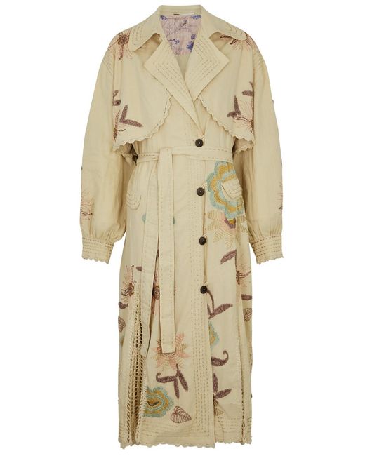 Free People Natural Forget Me Not Linen-blend Trench Coat