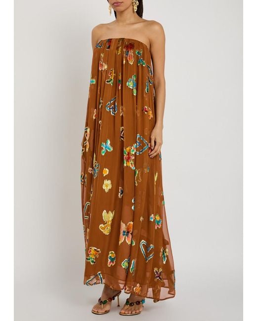 ALÉMAIS Orange Devoré Silk-Blend Maxi Dress