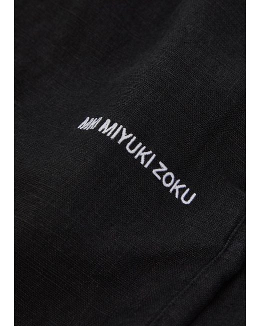 MKI Miyuki-Zoku Black Logo-Embroidered Linen Swim Shorts for men