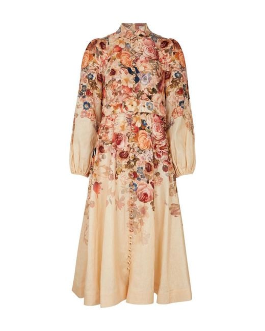 Zimmermann Luminosity Floral-print Linen Midi Dress in Natural | Lyst Zimmermann Luminosity Floral-print Linen Midi Dress in Natural | Lyst