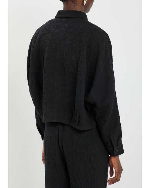Eileen Fisher Black Seersucker Jacket