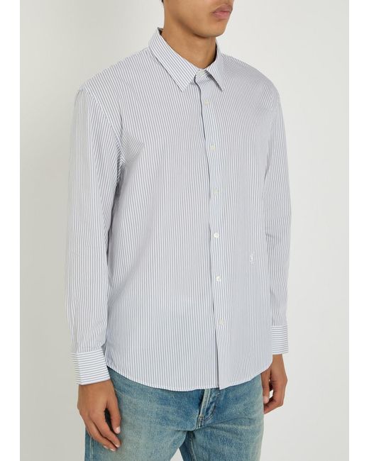 Saint Laurent White Logo-Embroidered Striped Cotton-Poplin Shirt for men
