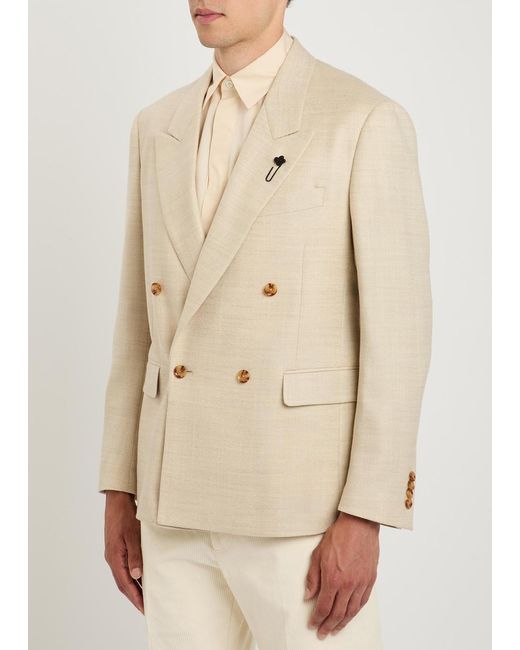 Lardini Natural Double-Breasted Wool And Silk-Blend Blazer for men
