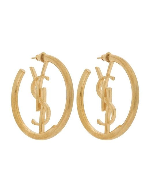 Saint Laurent Metallic Créoles Cassandre Hoop Earrings