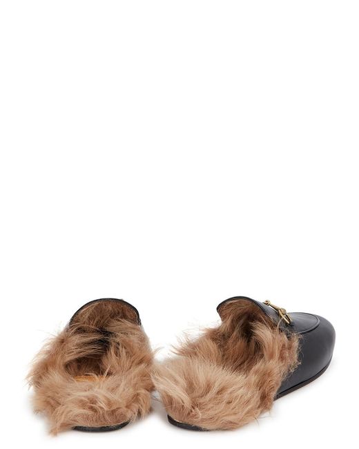 Gucci Brown Princetown Fur-Trimmed Leather Loafers