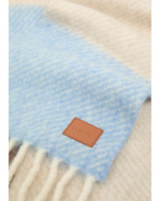 Loewe Blue Striped Alpaca-Blend Scarf for men