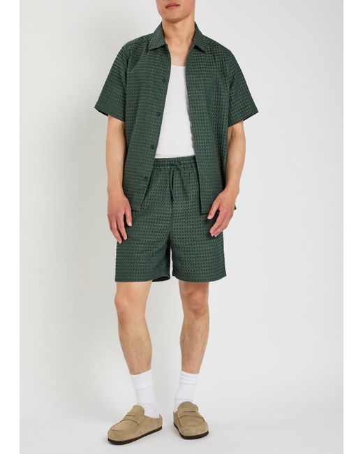 Les Deux Green Checked Seersucker Shirt for men