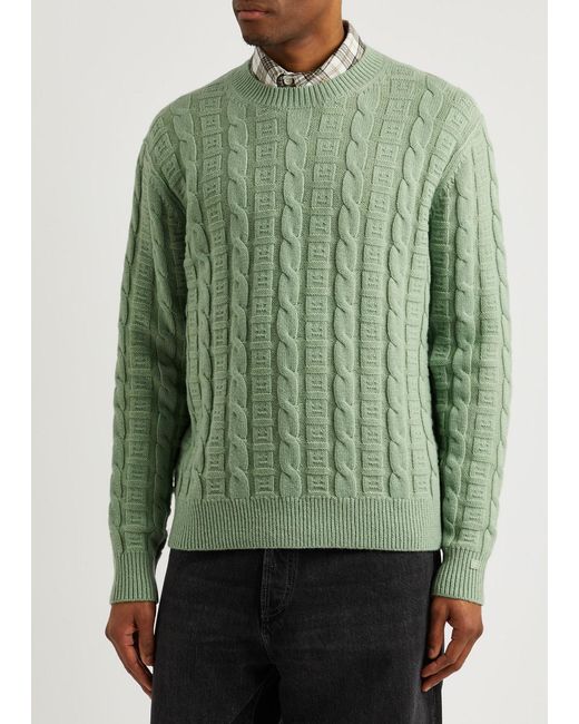 Acne Green Smiley Face Cable-knit Wool-blend Jumper for men