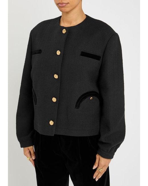 Blazé Milano Black Shamo Bolero Velvet-Trimmed Tweed Jacket