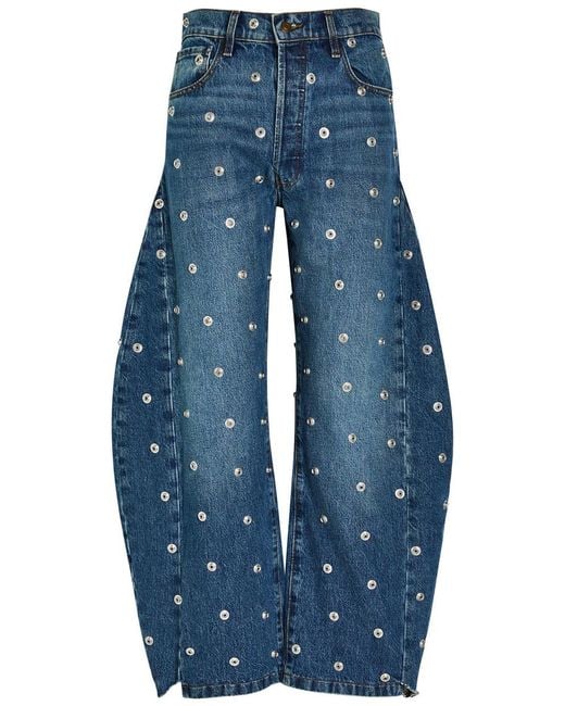 A.W.A.K.E. MODE Blue Stud-Embellished Barrel-Leg Jeans