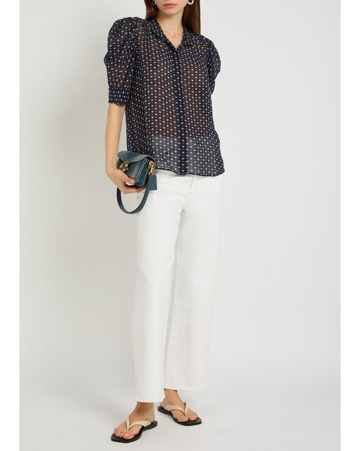 FRAME Blue Patterned Silk Blouse
