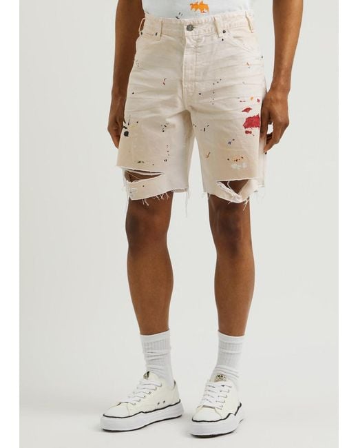 GALLERY DEPT. Natural Flea Paint-Splatter Distressed Denim Shorts for men
