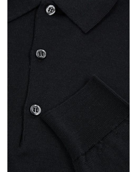 John Smedley Black Belper Merino Wool Polo Shirt for men