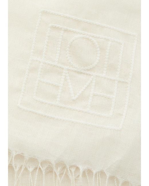 Totême Natural Logo-Embroidered Frayed Linen Sarong
