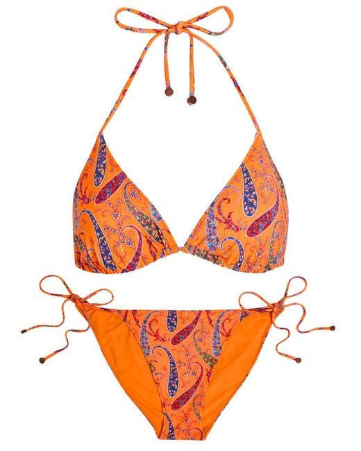 Etro Orange Patterned Triangle Bikini