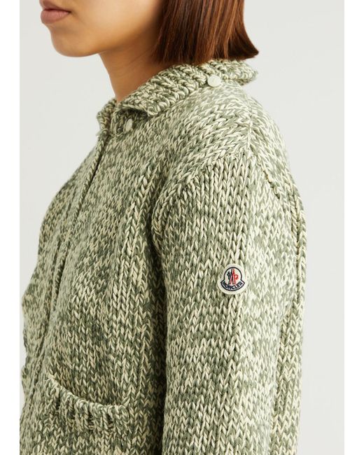 Moncler Green Hooded Cotton-Blend Cardigan