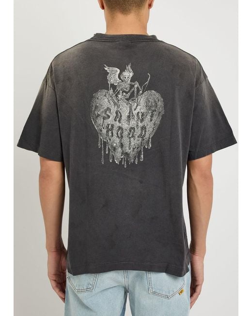 SAINT Mxxxxxx Gray Fearless Printed Distressed Cotton T-Shirt for men