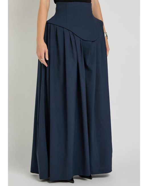 A.W.A.K.E. MODE Blue Basque Pleated Wide-Leg Wool-Blend Trousers