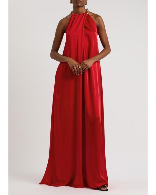 Stella McCartney Red Chain-Embellished Satin Gown