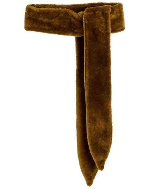 Nour Hammour Brown Shearling Sash Belt