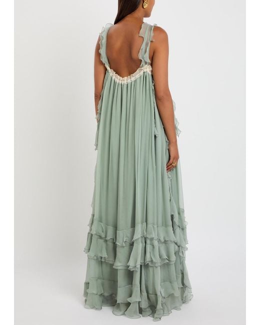 Chloé Green Ruffled Silk-Georgette Maxi Dress