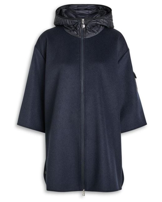 Moncler Blue Hooded Shell And Wool-Blend Cape Coat