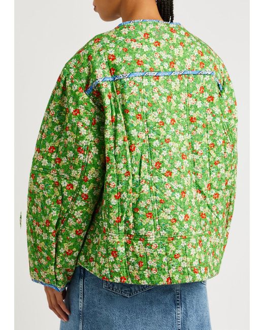 Damson Madder Green Markey Floral-print Quilted Cotton Jacket