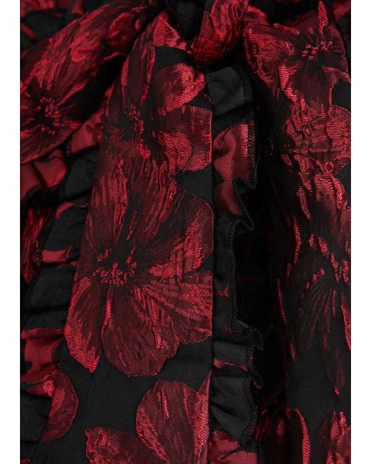 Sister Jane Red Fantasy Floral-Jacquard Satin Midi Dress