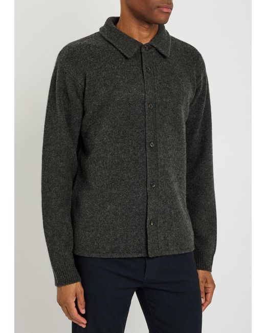 FRAME Black Brushed Wool And Yak-Blend Overshirt for men