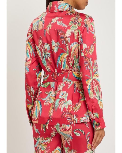 Etro Red Printed Belted Satin Jacket