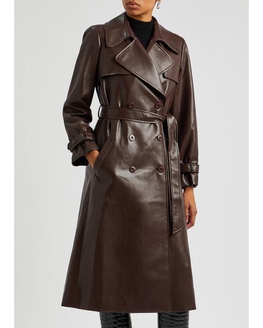 Alice + Olivia Alice + Olivia Elicia Faux Leather Trench Coat in Brown ...
