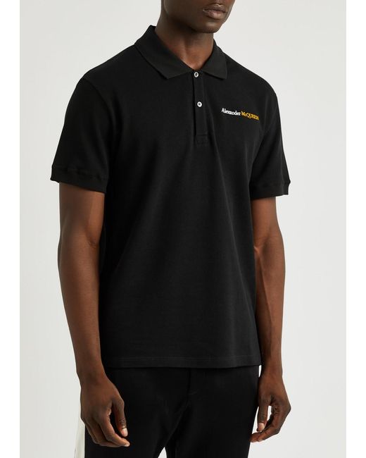 Alexander McQueen Black Logo-Embroidered Piqué Cotton Polo Shirt for men