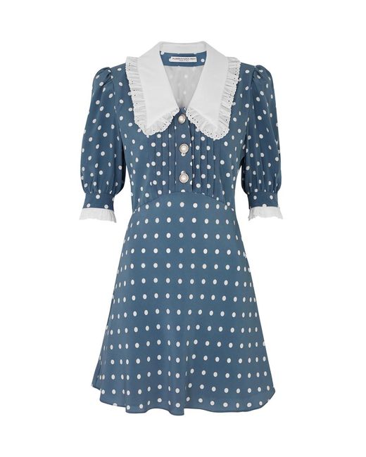 Alessandra Rich Polka-dot Silk Mini Dress in Blue | Lyst Alessandra Rich Polka-dot Silk Mini Dress in Blue | Lyst