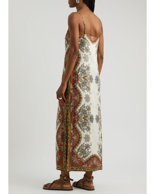 Veronica Beard Natural Petra Paisley-Print Linen Midi Dress