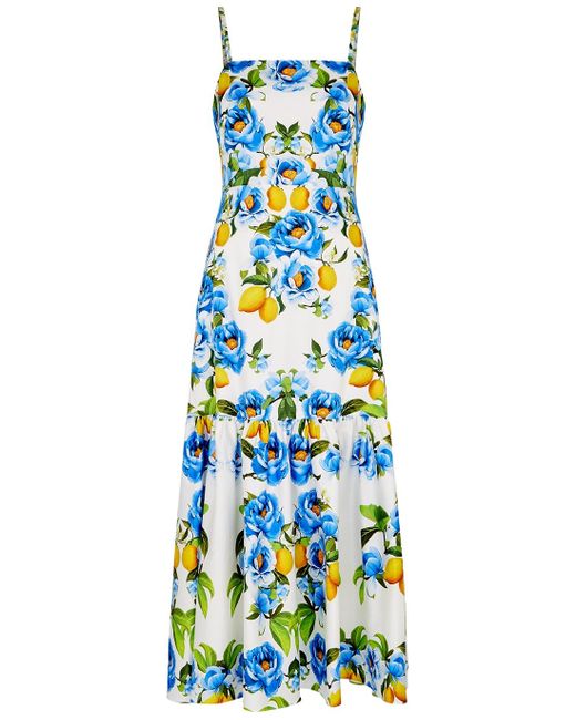 Borgo De Nor Blue Corniela Floral-print Cotton Midi Dress
